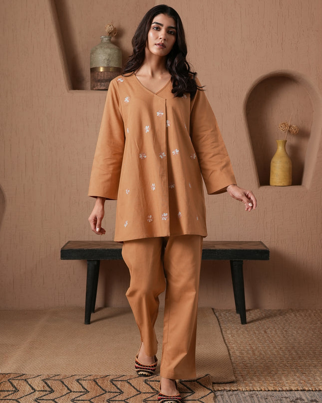 Qazmi Women's Cotton Linen Kashmiri Aari Work CoOrd Set