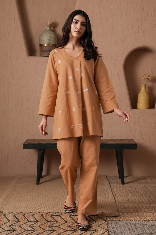 Qazmi Women's Cotton Linen Kashmiri Aari Work CoOrd Set