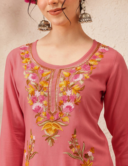 Qazmi Women's Sahar Kashmiri Aari Work Straight Kurta