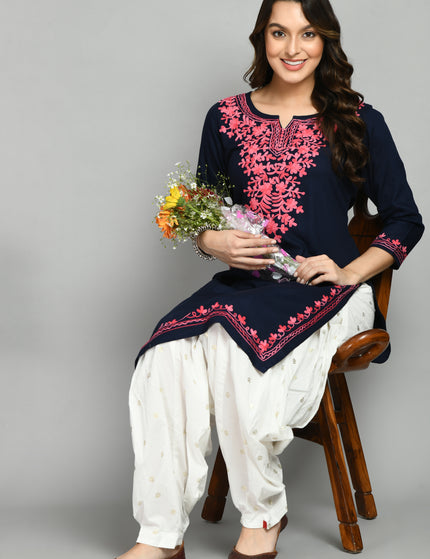 Blue Pink Aari Long Kurti For Women