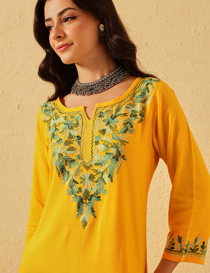 Qazmi Women's Noor Kashmiri Aari Work Straight Kurta