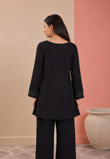 Qazmi Women Aari Embroidered Viscose Rayon A-Line Short Kurti with Full Sleeves