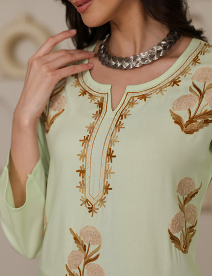 Qazmi Women Kashmiri Aari Embroidered Viscose Rayon Short Kurta