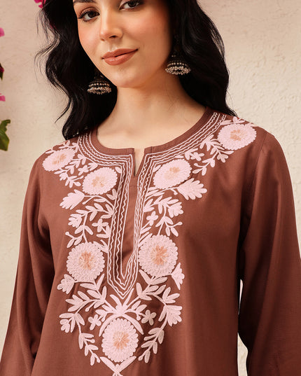 Qazmi Women's Kashmiri A-Line  Flared Kurti