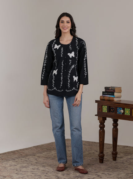 Qazmi Women Aari Embroidered Pure Cotton Buttoned Top