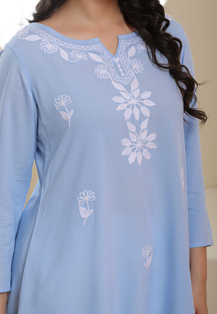 Qazmi Women's Kashmiri Aari Embroidered Viscose Rayon A-Line Flared Kurti