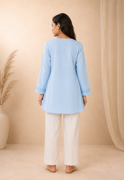 Qazmi Women Aari Embroidered Viscose Rayon A-Line Short Kurti with Full Sleeves