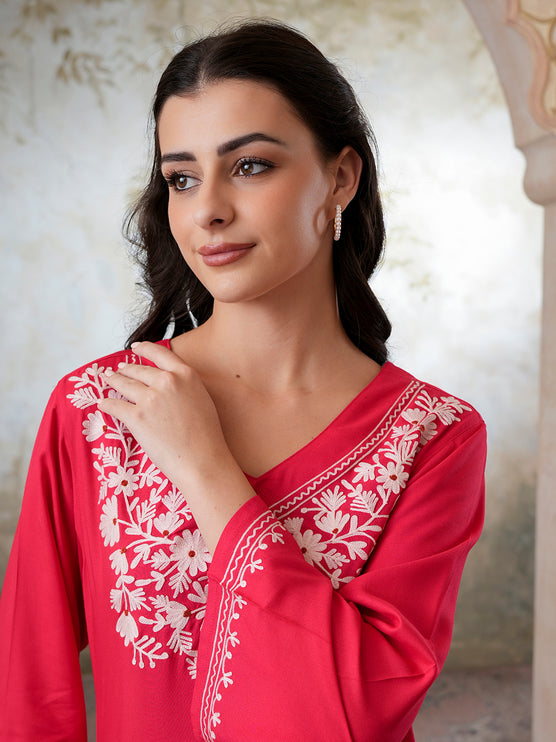 Qazmi Women's Kashmiri Aari Work Navy Blue CoOrd Set