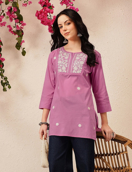 Qazmi Women's Pure Cotton Kashmiri Aari Work White Kurti