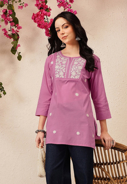 Qazmi Women's Pure Cotton Kashmiri Aari Work White Kurti