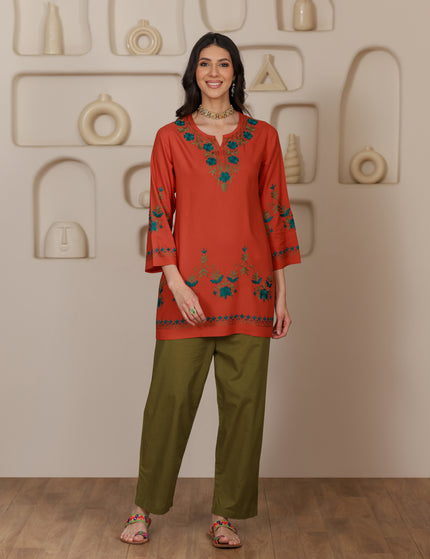 Qazmi Women Aari Embroidered Viscose Rayon Ethnic Short Kurta