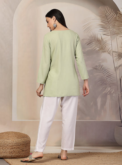 Pista Green Aari Co-Ord Set Set for Women