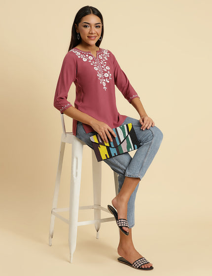 Light Wine Silk Short Kurti For Women