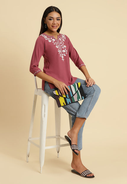 Light Wine Silk Short Kurti For Women