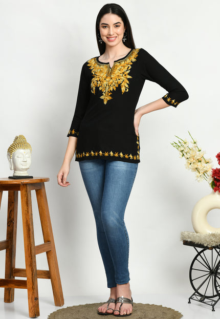 Black Kerry Aari Short Kurti For Women