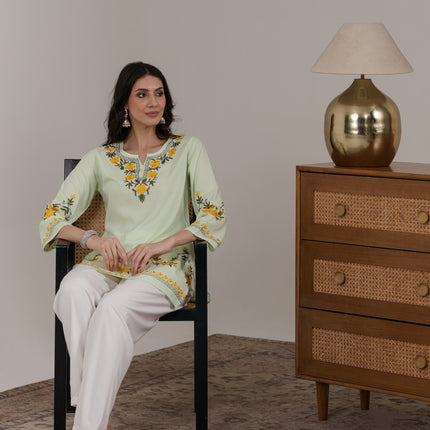 Qazmi Women Aari Embroidered Viscose Rayon Ethnic Short Kurta