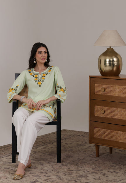 Qazmi Women Aari Embroidered Viscose Rayon Ethnic Short Kurta