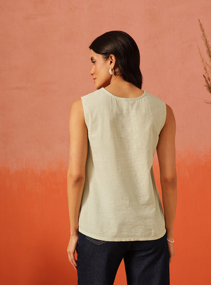 Qazmi Women's Aari Work Sleeveless Peplum Cotton Kurti