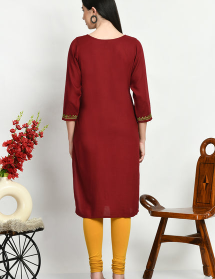 Maroon Multi Aari Long Kurti For Women
