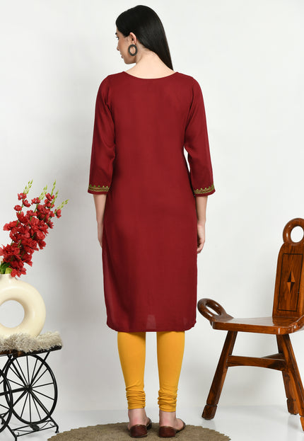 Maroon Multi Aari Long Kurti For Women