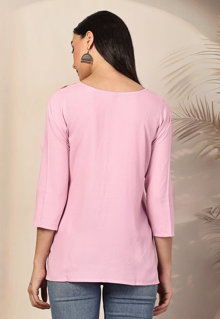 Aliyna Pink Short Kurti For Women