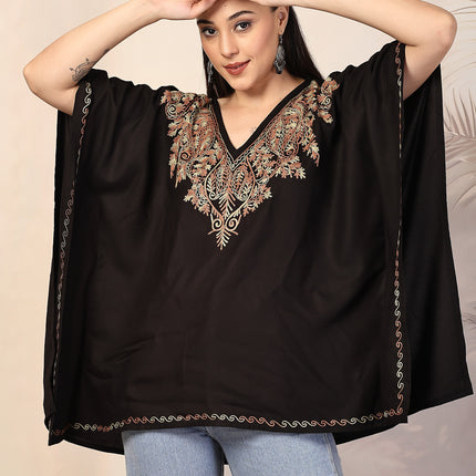 QAZMI Ethnic Motifs Embroidered V-Neck Flared Sleeves Kaftan Kurti