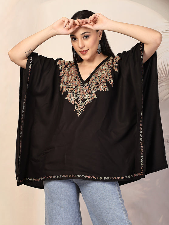 QAZMI Ethnic Motifs Embroidered V-Neck Flared Sleeves Kaftan Kurti