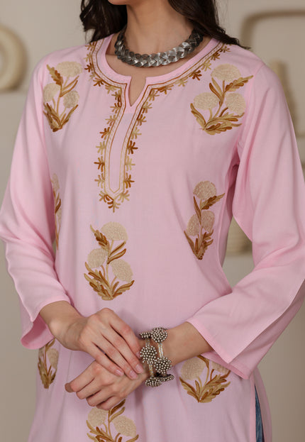Qazmi Women Kashmiri Aari Embroidered Viscose Rayon Short Kurta