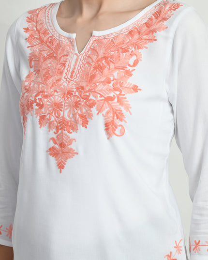 White Peach Kerry Short Kurti For Women