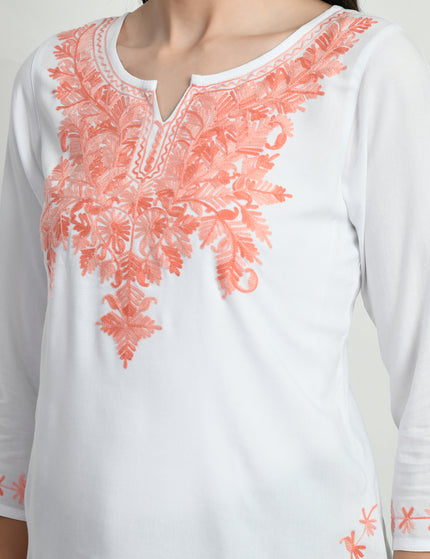 White Peach Kerry Short Kurti For Women