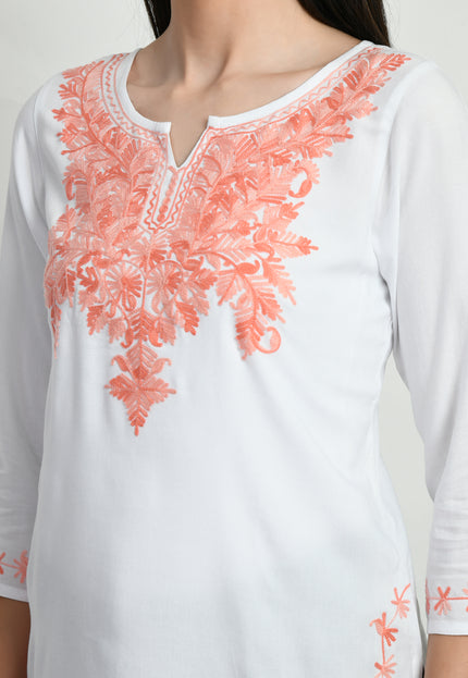 White Peach Kerry Short Kurti For Women