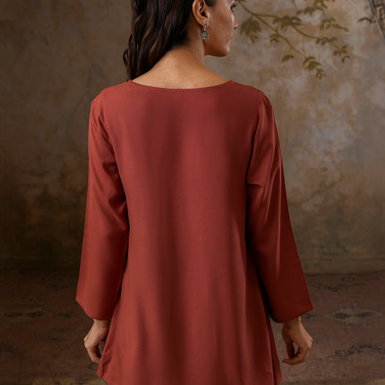 Qazmi Women's Azra Kashmiri A-Line Full Sleeves Viscose Rayon Short Kurti