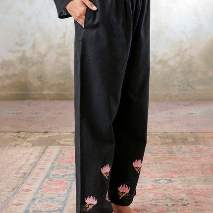 Qazmi Women's Kashmiri Chinarkari Work Olive Green CoOrd Set