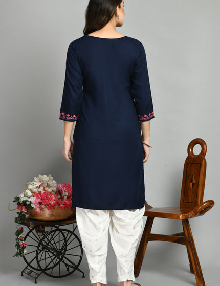 Blue Pink Aari Long Kurti For Women