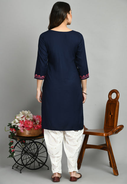 Blue Pink Aari Long Kurti For Women