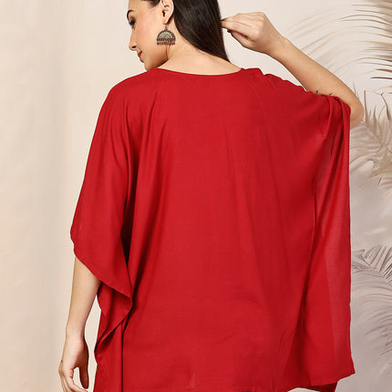 Qazmi Hannah V-Neck Flared Sleeves Aari Work Kaftan Kurti