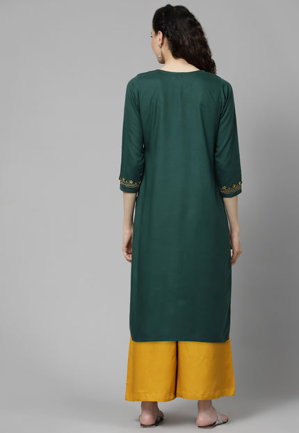 Bushra Green Aari Long Kurti For Women