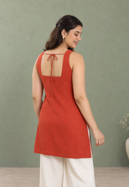 QAZMI Women Floral Embroidered Sleeveless Kurti