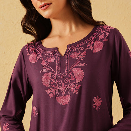QAZMI Zayesha Kashmiri Aari Embroidered A-Line Flared Kurti