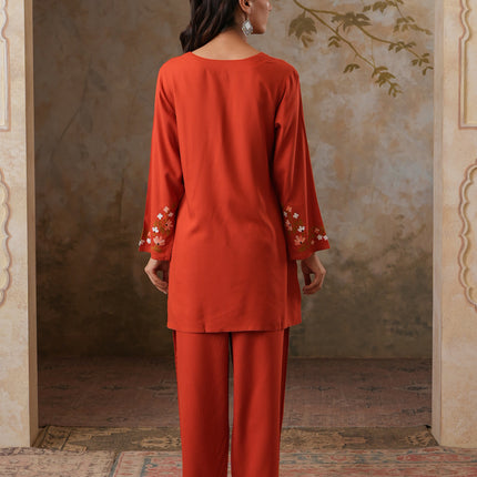 Qazmi Women's Aari Work V-Neck Black CoOrd Set