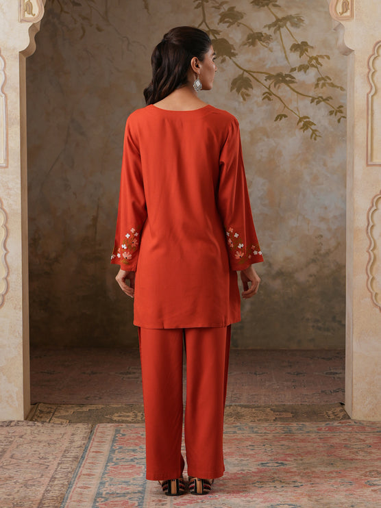 Qazmi Women's Aari Work V-Neck Black CoOrd Set