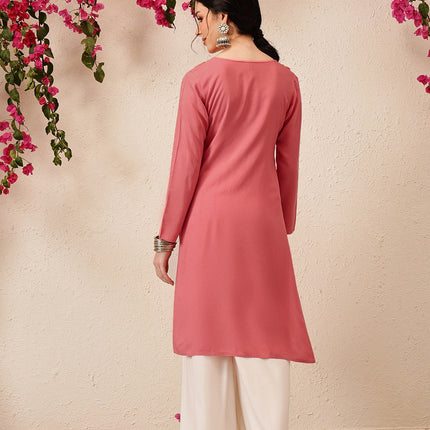 Qazmi Women's Sahar Kashmiri Aari Work Straight Kurta