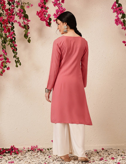 Qazmi Women's Sahar Kashmiri Aari Work Straight Kurta