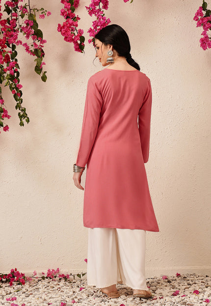 Qazmi Women's Sahar Kashmiri Aari Work Straight Kurta