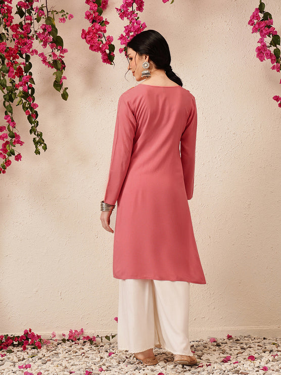 Qazmi Women's Sahar Kashmiri Aari Work Straight Kurta