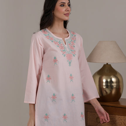 Qazmi Women's Aari Embroidered Pure Cotton Short Kurta