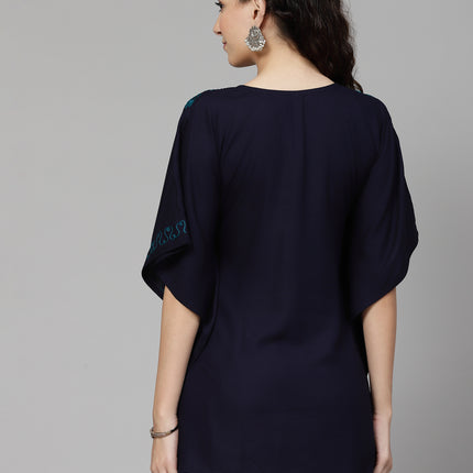 Qazmi  V-Neck Flared Sleeves Aari Work Kaftan Kurti