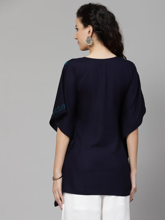 Qazmi  V-Neck Flared Sleeves Aari Work Kaftan Kurti