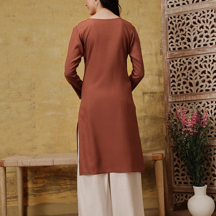 Qazmi Women's Sahar Kashmiri Aari Work Straight Kurta