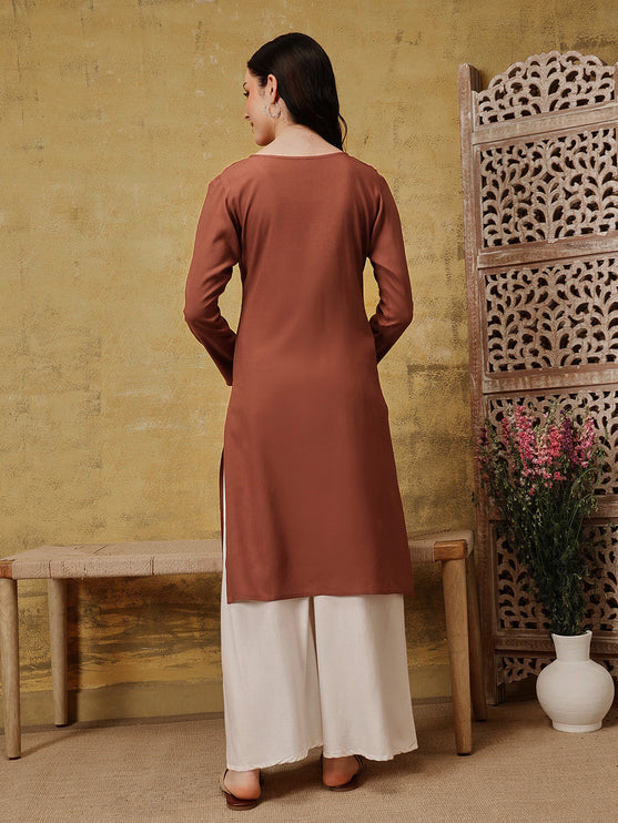 Qazmi Women's Sahar Kashmiri Aari Work Straight Kurta